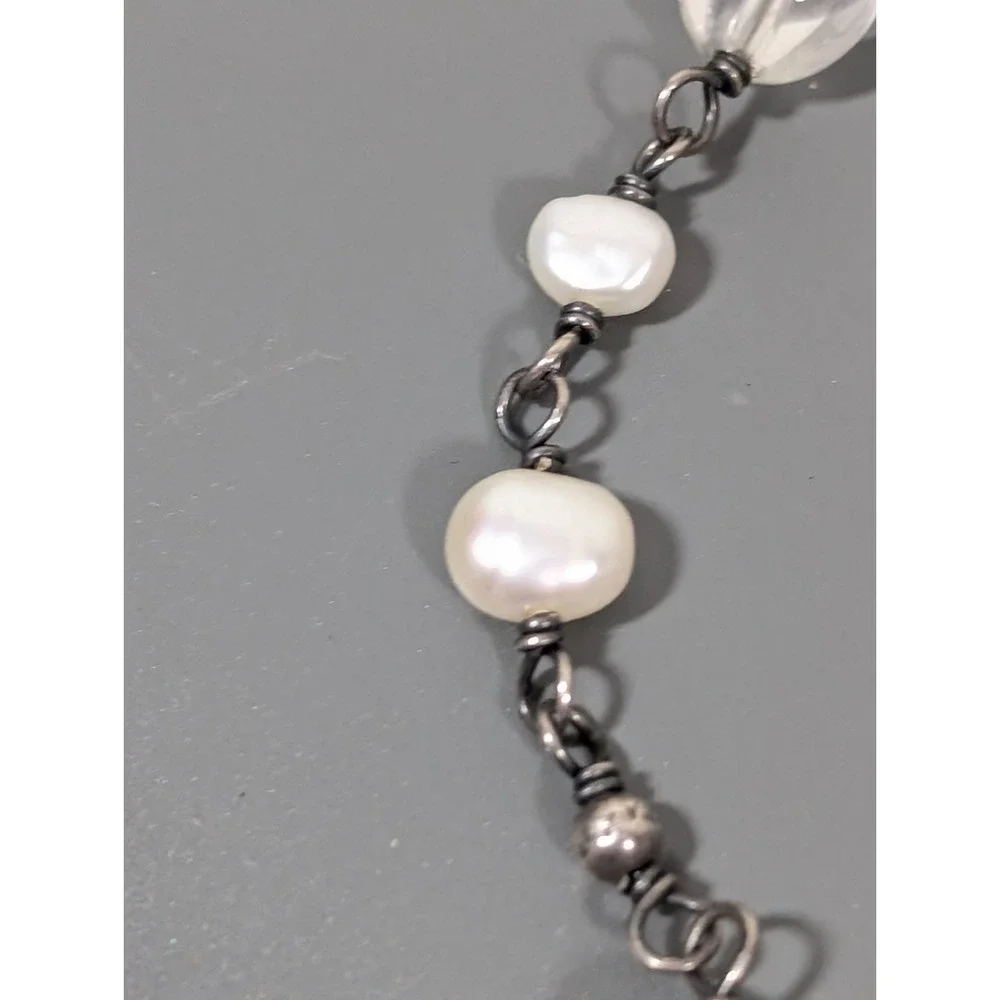 Silpada Retired 925 Clear Rock Crystal White Pearl‎ Necklace 18 in - Picture 9 of 11